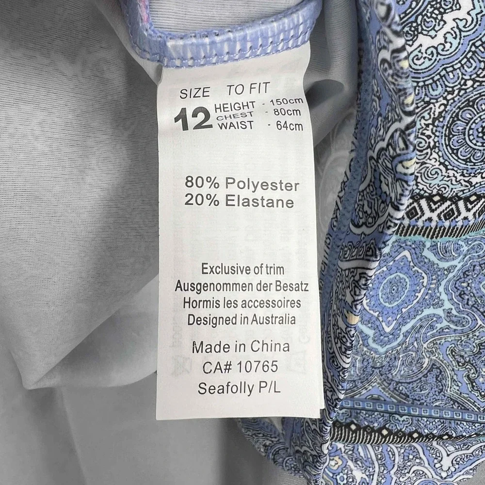 Seafolly Blue Paisley‎ Rashguard Short-Sleeve Swim Shirt Kids Size 12
